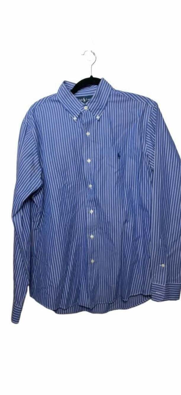 Polo Ralph Lauren Blue White Striped Long Sleeve Button-Down Shirt_A83
